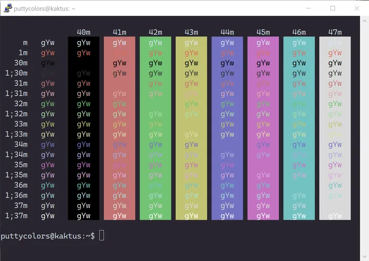 Chalkboard PuTTY color scheme - full preview