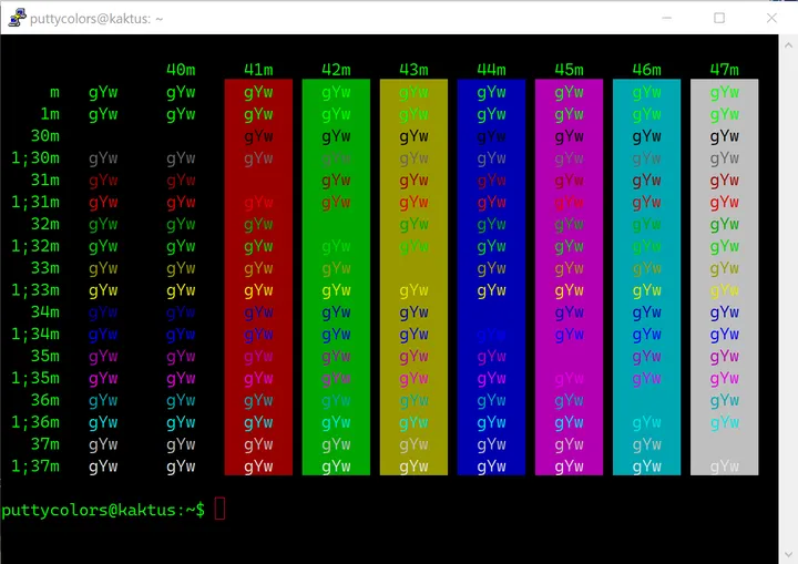 Homebrew PuTTY color scheme - full preview